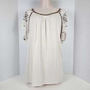 Torrid Ivory Boho Embroidered Peasant Tunic Top Women's Size 0 (Fits L/XL)